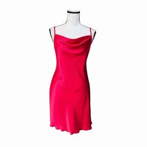 VTG Y2K Bebe Red Satin Slip Dress Cowl Neck USA Size M